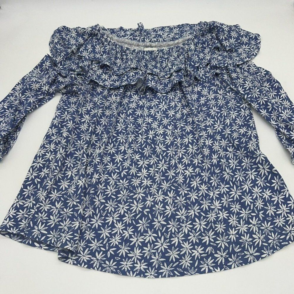J.Jill Womens Sz M ruffled Top Floral stretch Sleeve Peasant Top Soft knit